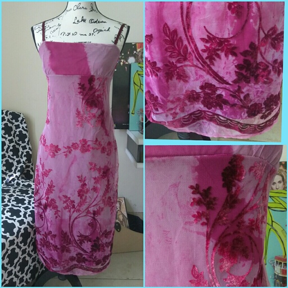 Vintage Dresses & Skirts - VTG 90s 00s Y2K Velvet Ombre Mesh Slip Dress M MED